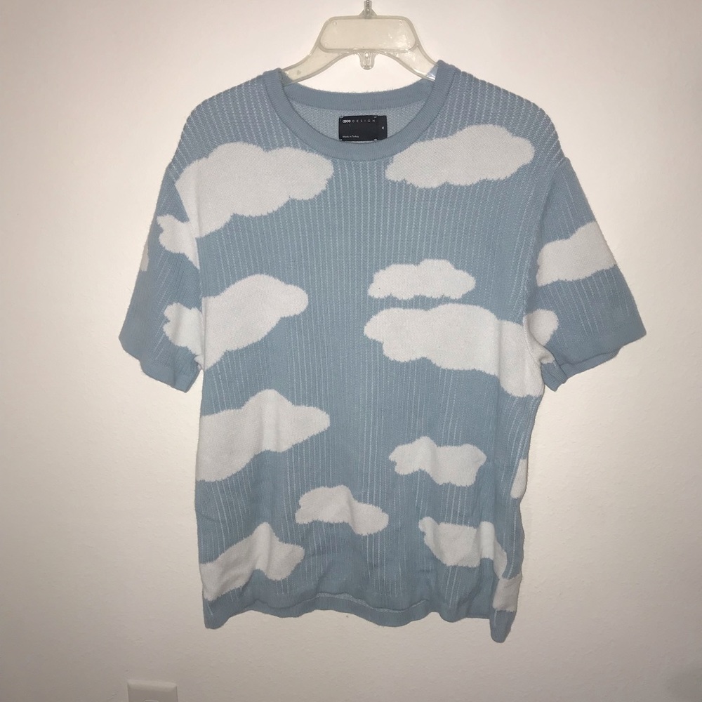 cloud light blue sky knit sweater shirt shirt sleeve ASOS small abstract